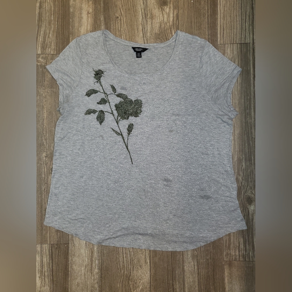 Simply Vera Vera Wang 2XL Gray Women's Embroidered Floral Top